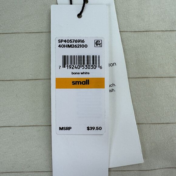 Calvin Klein Mens Striped Logo Short Sleeve Crewneck T-Shirt Beige S - Picture 2 of 4